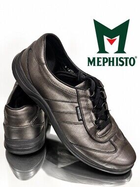 Mephisto Women’s Metallic Pewter Leather Walking Sneakers Ortho Size 9